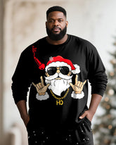 Big & Tall Men's Santa Rock Graffiti Print Long Sleeve T-Shirt Pants Set